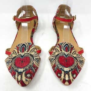 Extra fine Tapestry Multi Color Flats Ankle Strap and Buckle closure size 8.5